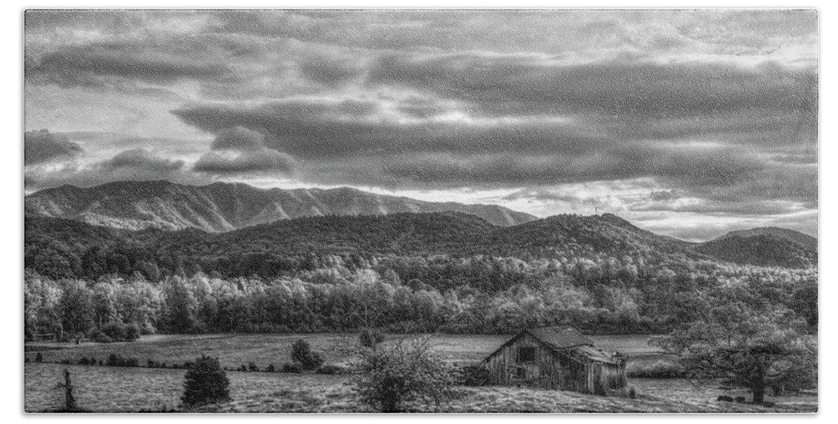 Reid Callaway Great Smoky Mountain Bath Sheet featuring the photograph Bottom Land B W Great Smoky Mountains Art by Reid Callaway