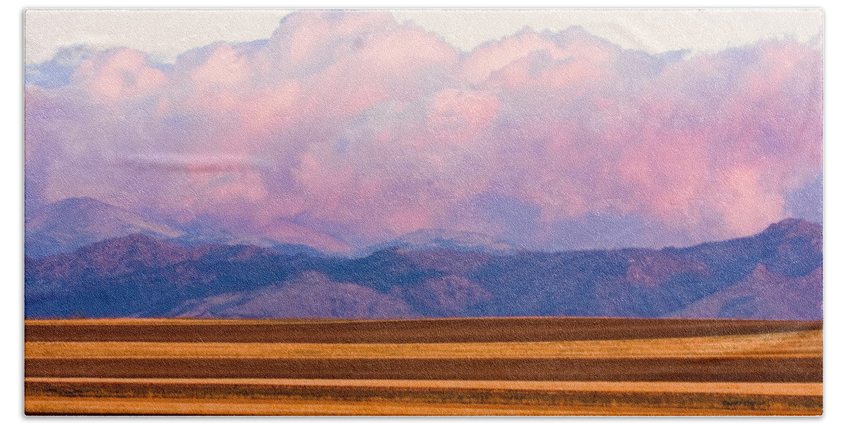 \nature Photography\ Bath Towel featuring the photograph Boulder County Farm Fields At First Light Sunrise by James BO Insogna