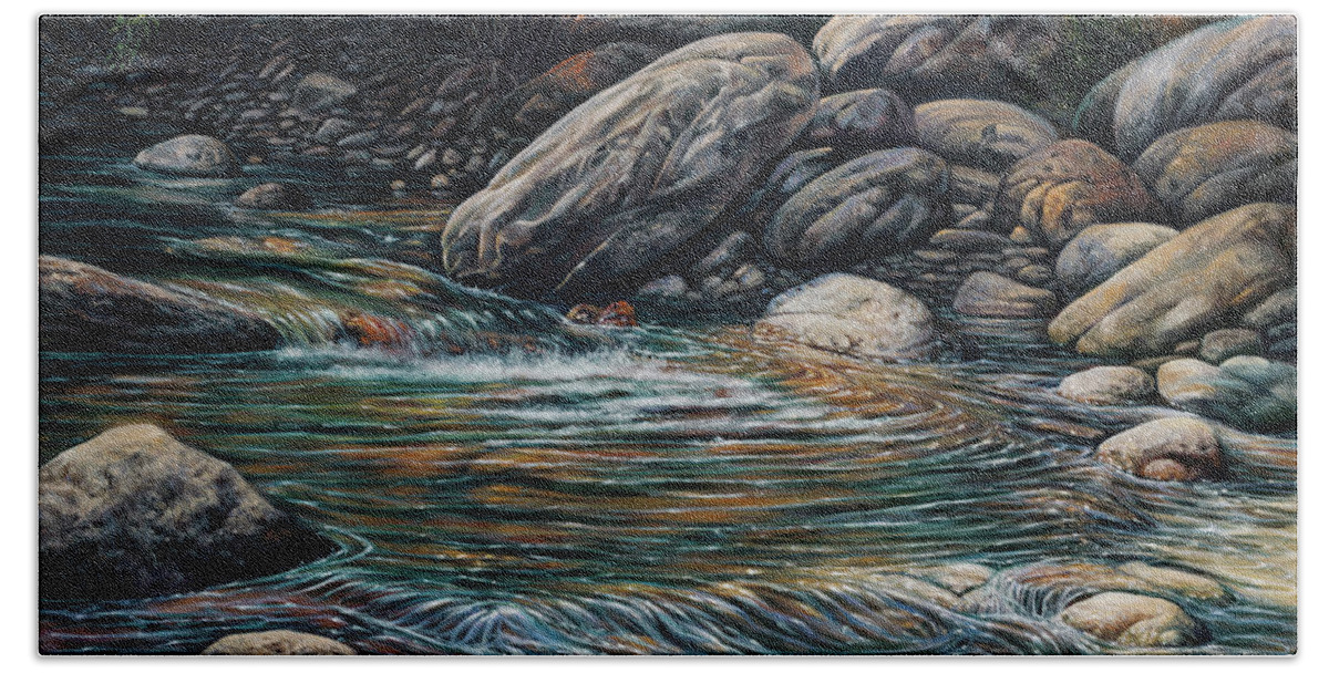 Landscape Bath Towel featuring the painting Boulders at Jemez by Ricardo Chavez-Mendez