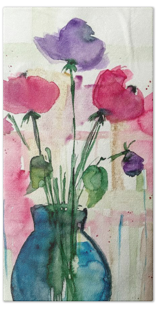 Bouquet Hand Towel featuring the painting Bouquet 7 by Britta Zehm