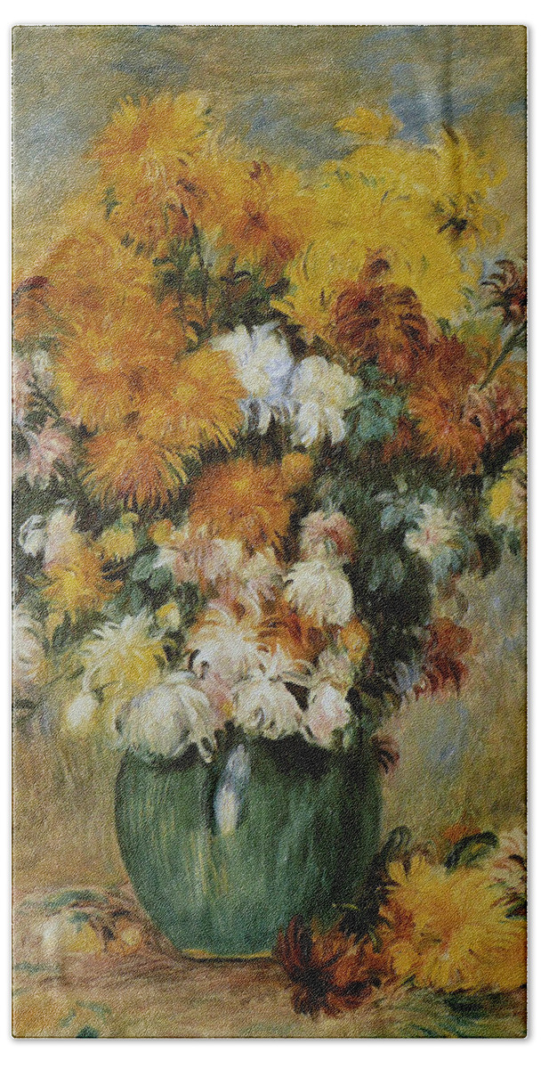 French Art Bath Towel featuring the painting Bouquet of Chrysanthemums by Auguste Renoir