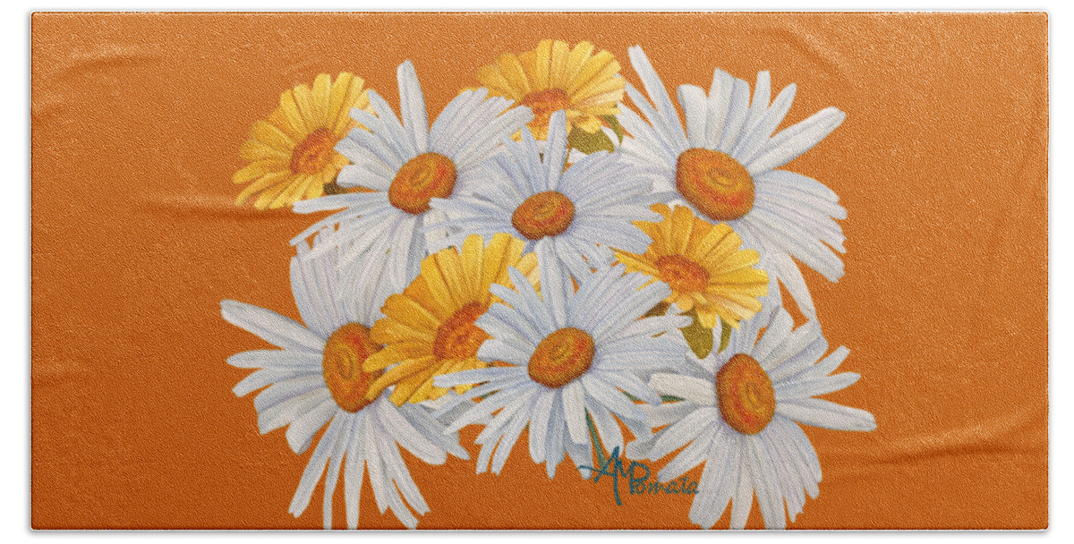 Daisies Hand Towel featuring the mixed media Bouquet of Wild Flowers by Angeles M Pomata
