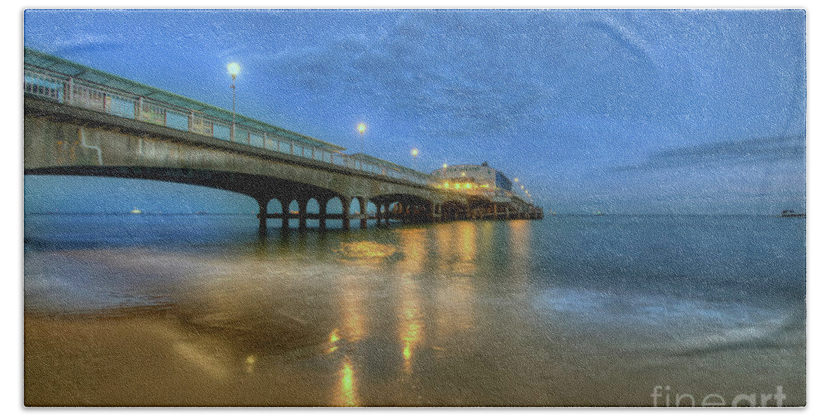Photography Bath Towel featuring the photograph Bournemouth Pier Blue Hour by Yhun Suarez