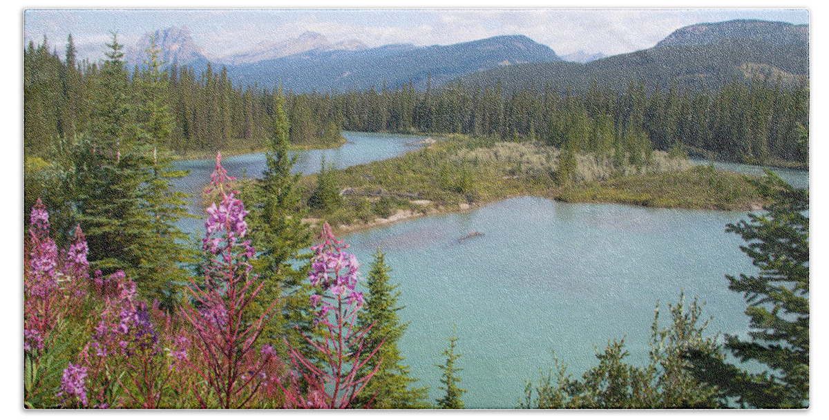 Bow River Hand Towel featuring the photograph Bow River Banff National Park Canada by Linda McRae