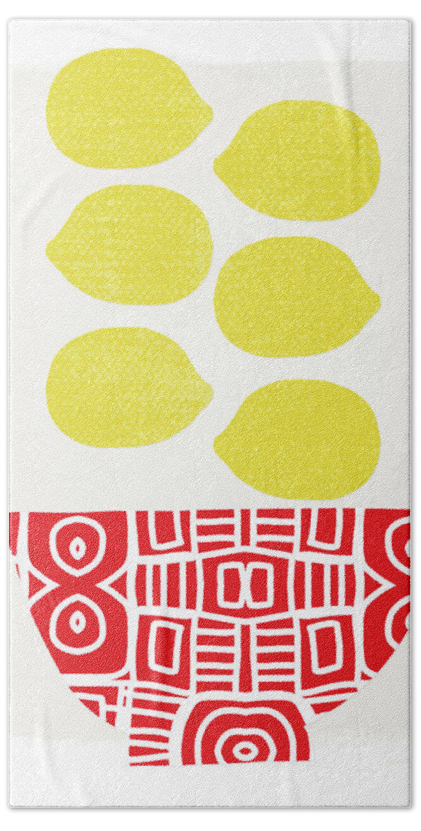 Lemons Hand Towel featuring the painting Bowl of Lemons- Art by Linda Woods by Linda Woods