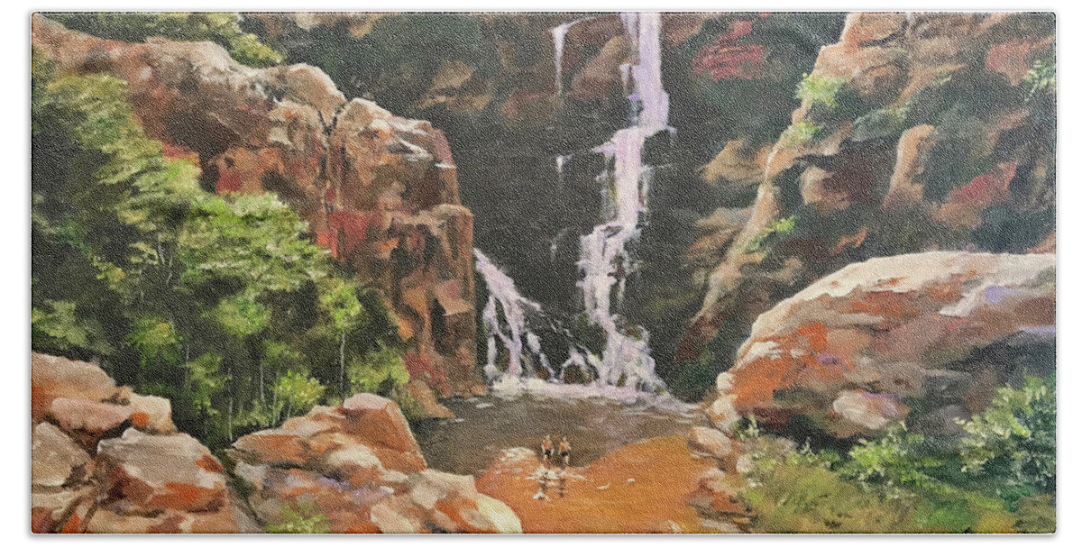 Canyon Hand Towel featuring the painting Box Canyon by Alan Lakin