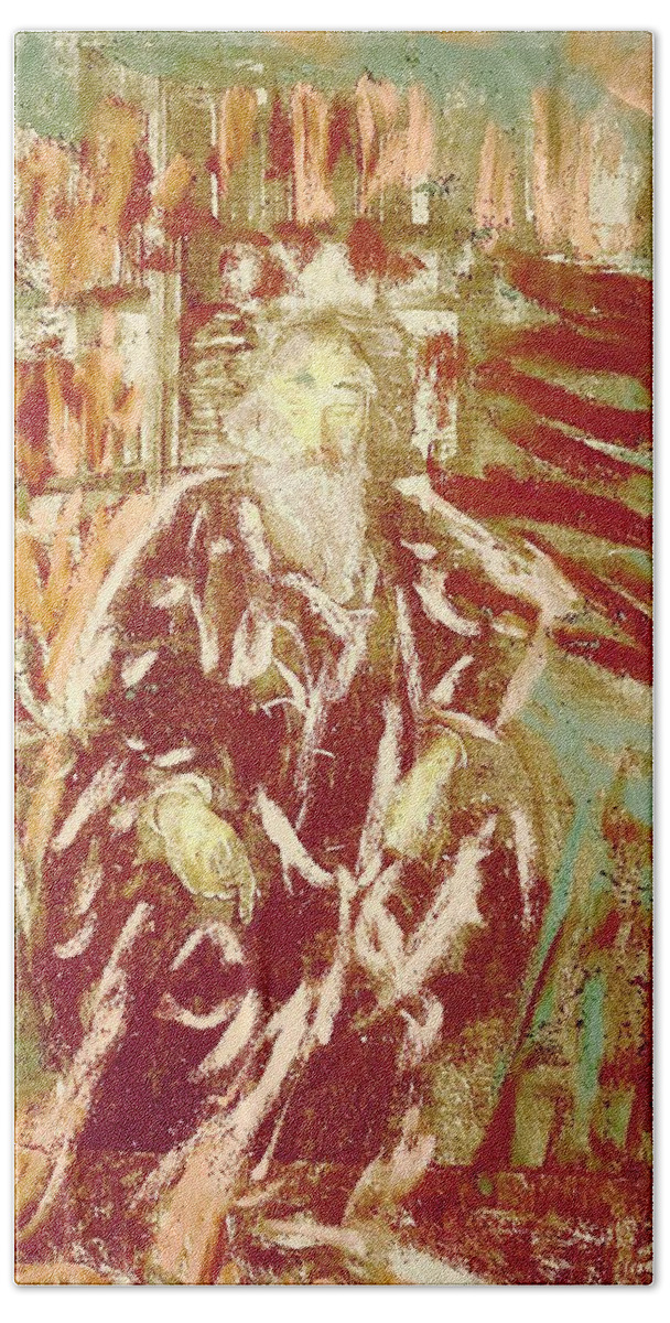 Johannes Brahms Paintings Bath Towel featuring the drawing Brahms in his Study by Bencasso Barnesquiat