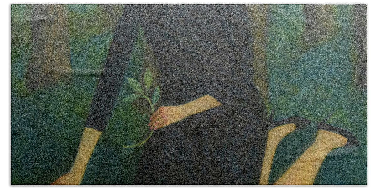 Woods. Woman Bath Towel featuring the painting Break In The Evening by Glenn Quist