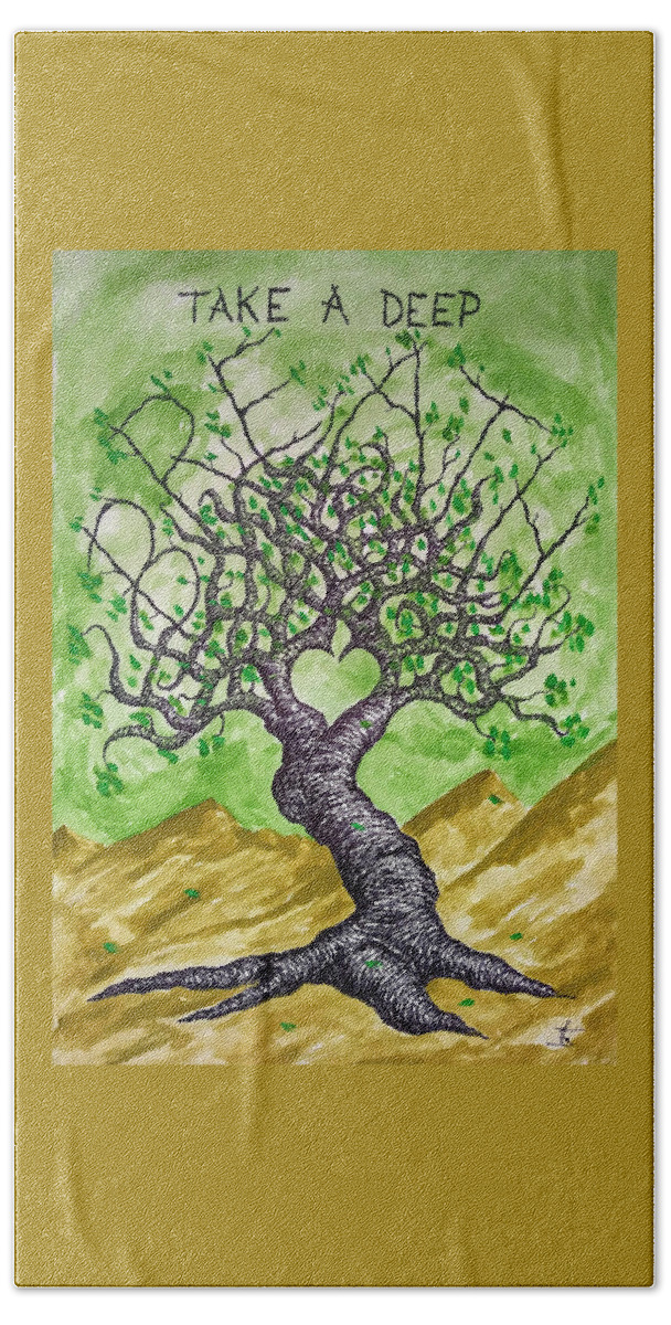Love Hand Towel featuring the drawing Breathe Love Tree by Aaron Bombalicki