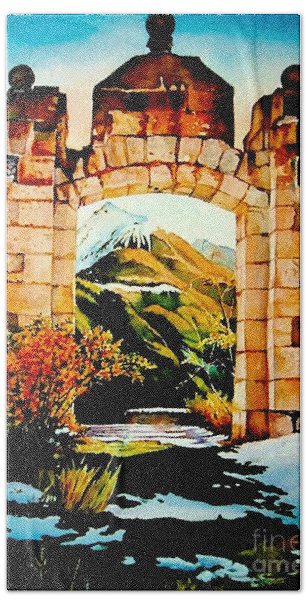 Aquarelle Bath Towel featuring the painting Briancon - Fort des Tetes by Francoise Chauray