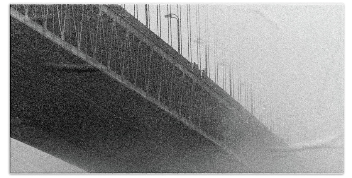 Golden Gate Bridge Bath Towel featuring the photograph Bridge In The Fog by Stephen Holst
