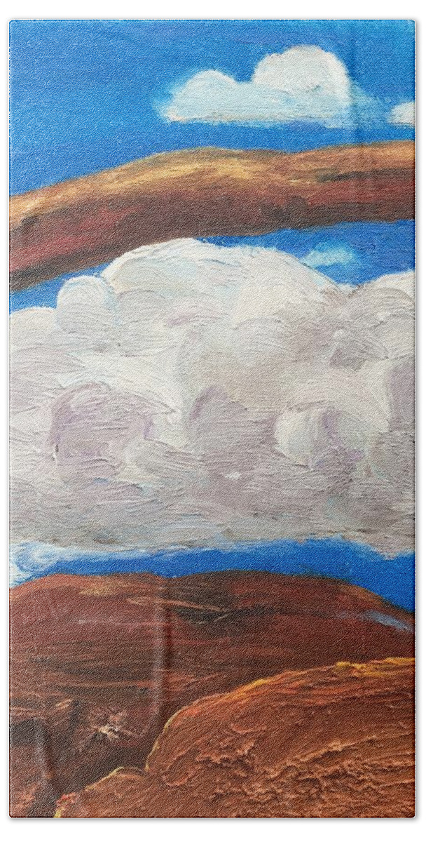 Utah Hand Towel featuring the painting Bridge over Clouds by Shelley Myers