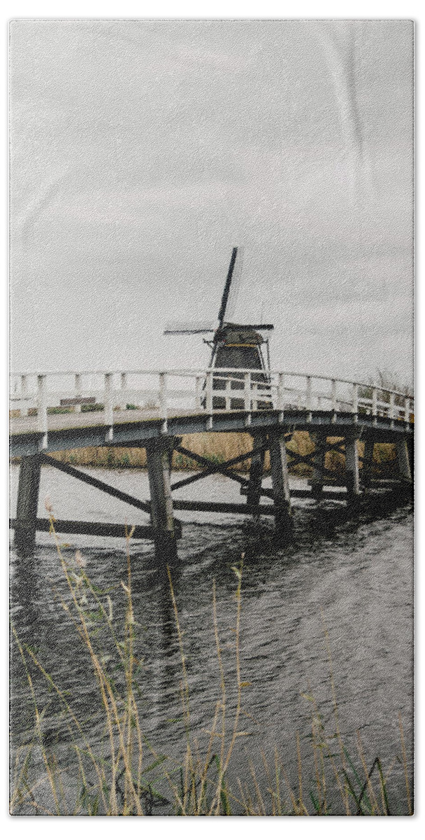 Stormy Hand Towel featuring the photograph Bridge Over Water In Windmill Park Kinderdijk by Pati Photography
