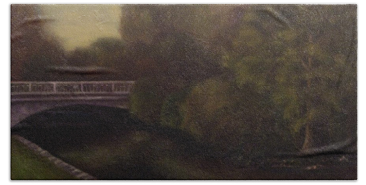 Landscape Hand Towel featuring the painting Bridge Over Wyomissing Creek by Marlene Book