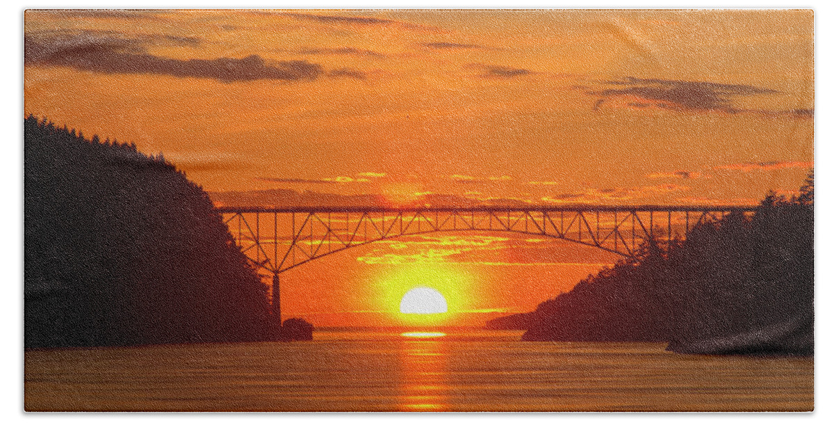 Sunset Hand Towel featuring the photograph Bridge Sunset by Tony Locke