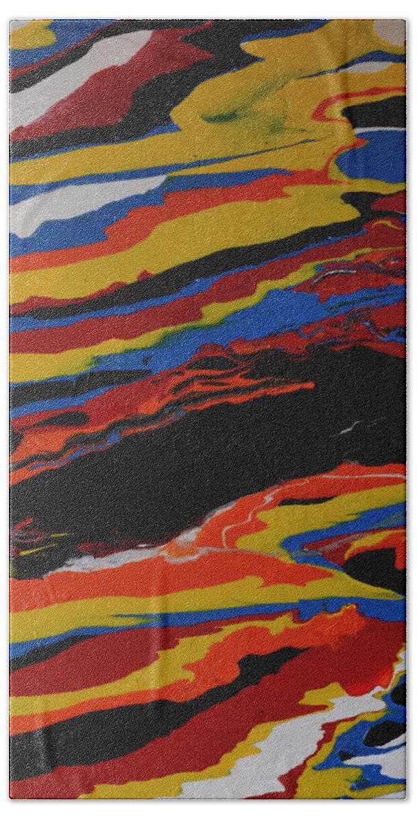 An Abstract Painting Using Acrylic Colors. The Technique Used For This Painting Was Flow Painting. Each Color Is Diluted With A Mixture Of Water And Flow Medium. The Colors Are Poured Onto The Canvas. Once They Are All Pored The Canvas Is Moved To Create The Pattern. Hand Towel featuring the painting Bright Waves by Martin Schmidt