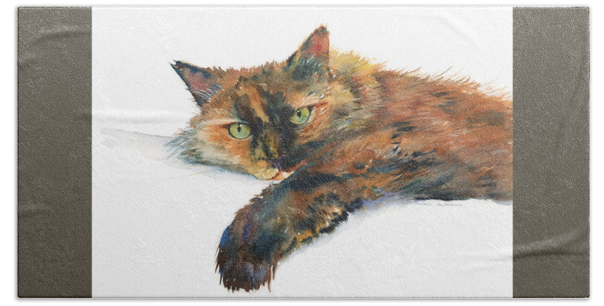 Cat Bath Towel featuring the painting Brina by Amy Kirkpatrick