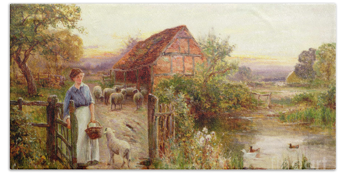 Bringing Home The Sheep By Ernest Walbourn (1872-1927) Hand Towel featuring the painting Bringing Home the Sheep by Ernest Walbourn