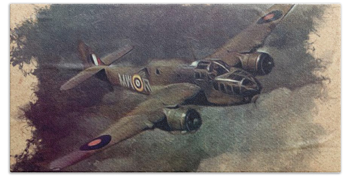 Spitfire Hand Towel featuring the painting Bristol Beaufort Bomber by Esoterica Art Agency