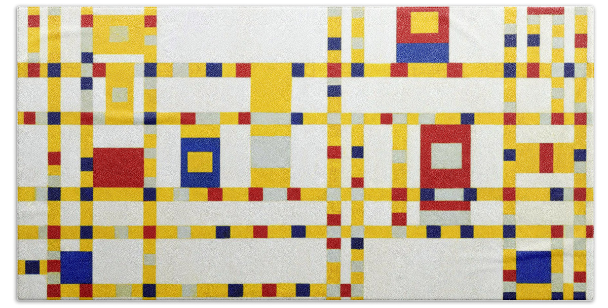 Piet-mondrian Bath Towel featuring the painting Broadway Boogie Woogie by MotionAge Designs