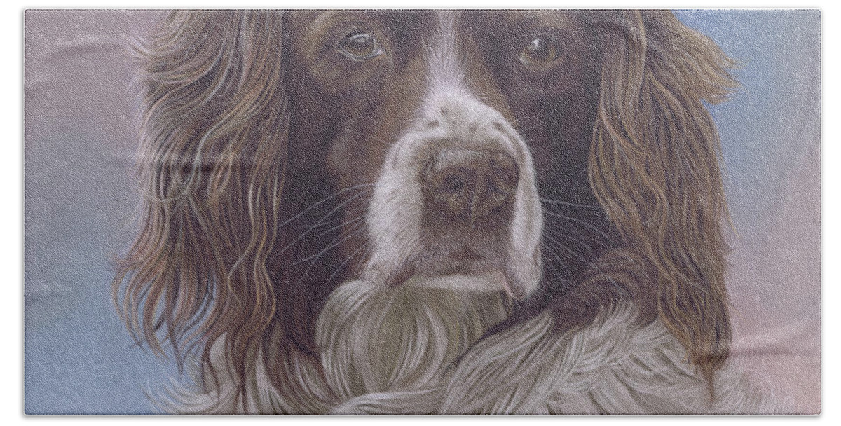 Springer Spaniel Bath Towel featuring the painting Brodie by Karie-ann Cooper