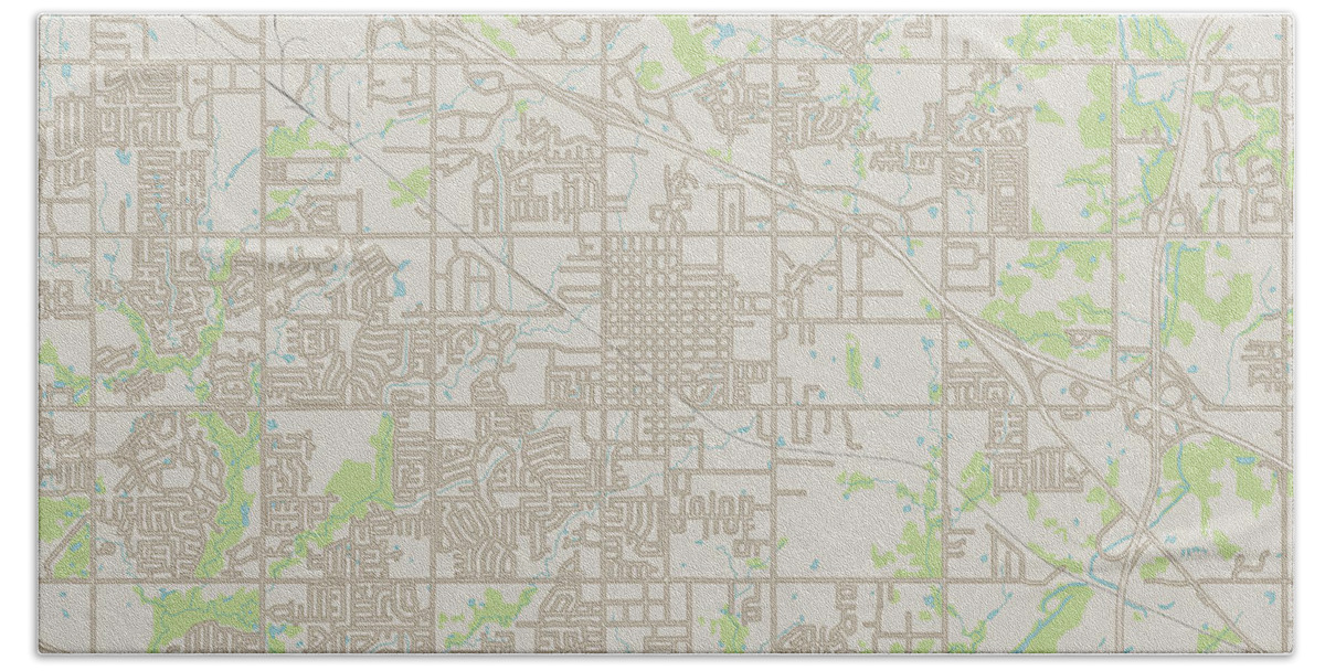 Broken Arrow Hand Towel featuring the digital art Broken Arrow Oklahoma US City Street Map by Frank Ramspott
