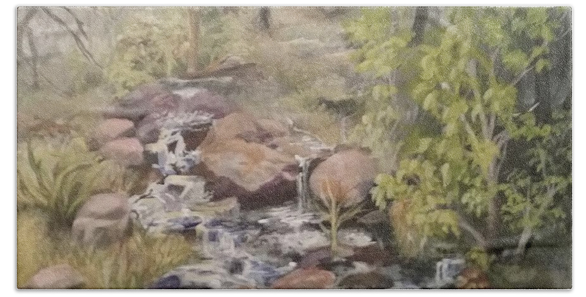 Brook Bath Towel featuring the painting Brook by Saundra Johnson