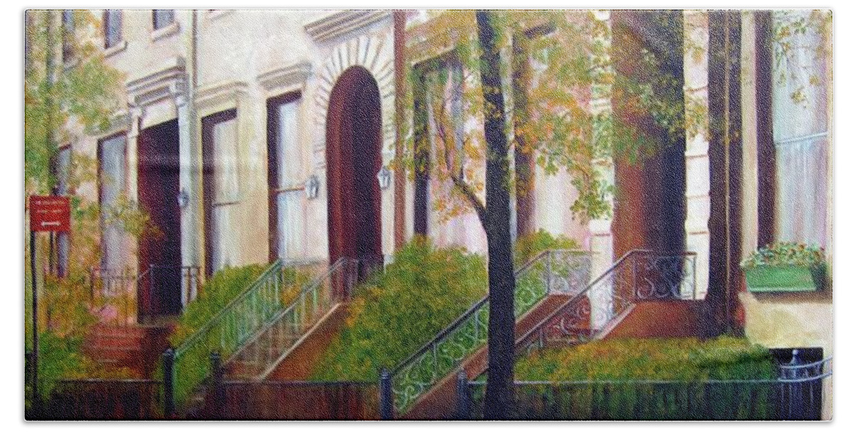 Nyc Bath Towel featuring the painting Brooklyn Brownstone Corridor 2 by Leonardo Ruggieri