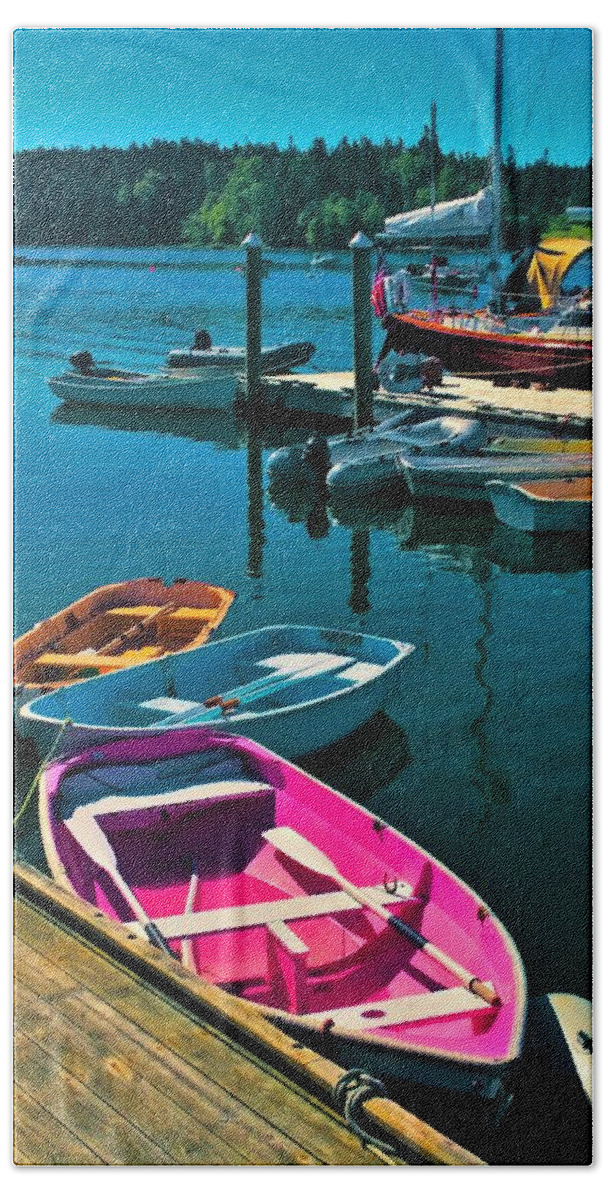Pink Boat Bath Towel featuring the photograph Brooklyn Harbor by Lisa Dunn