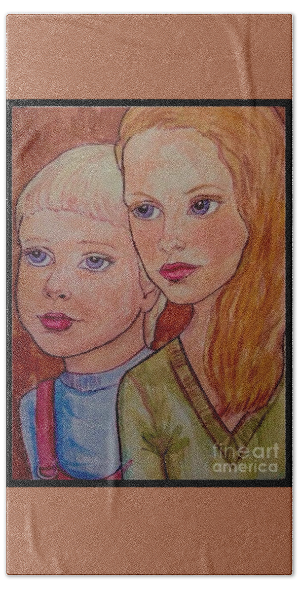 Portrait Art Bath Towel featuring the painting Brother and Sister by Joan-Violet Stretch