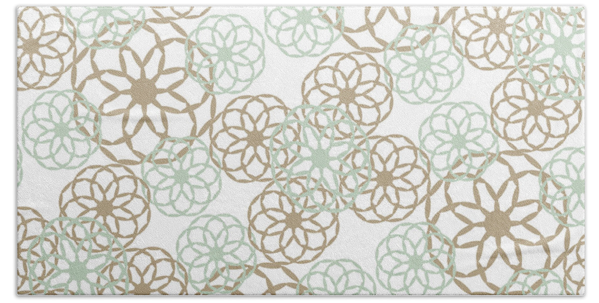 Flower Pattern Bath Towel featuring the mixed media Brown And Green Floral Pattern by Christina Rollo