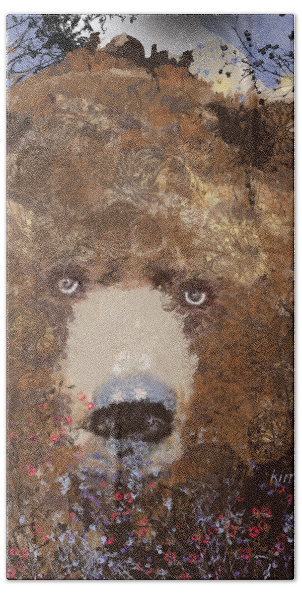 Brown Bear Hand Towel featuring the digital art Visionary Bear Final by Kim Prowse