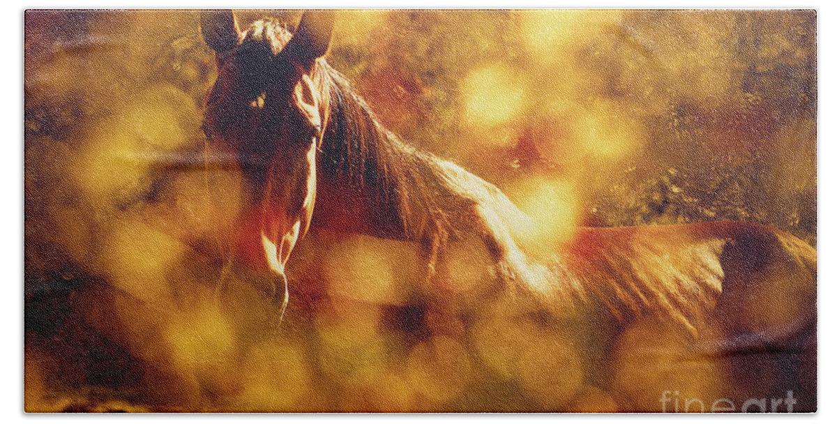 Horse Bath Towel featuring the photograph Brown Horse Portrait In Summer Day by Dimitar Hristov