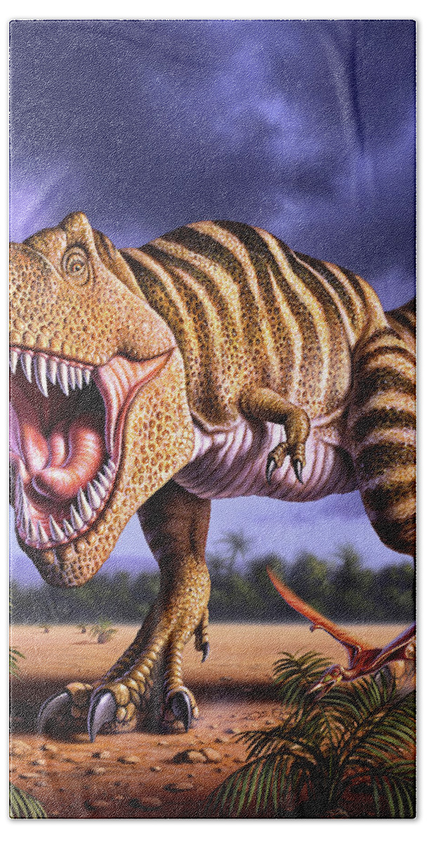 Dinosaur Bath Sheet featuring the digital art Brown Rex by Jerry LoFaro