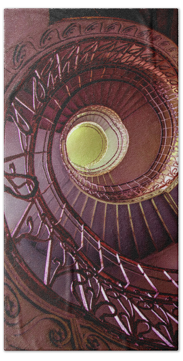 Architecture Hand Towel featuring the photograph Brown spiral art deco staircase by Jaroslaw Blaminsky