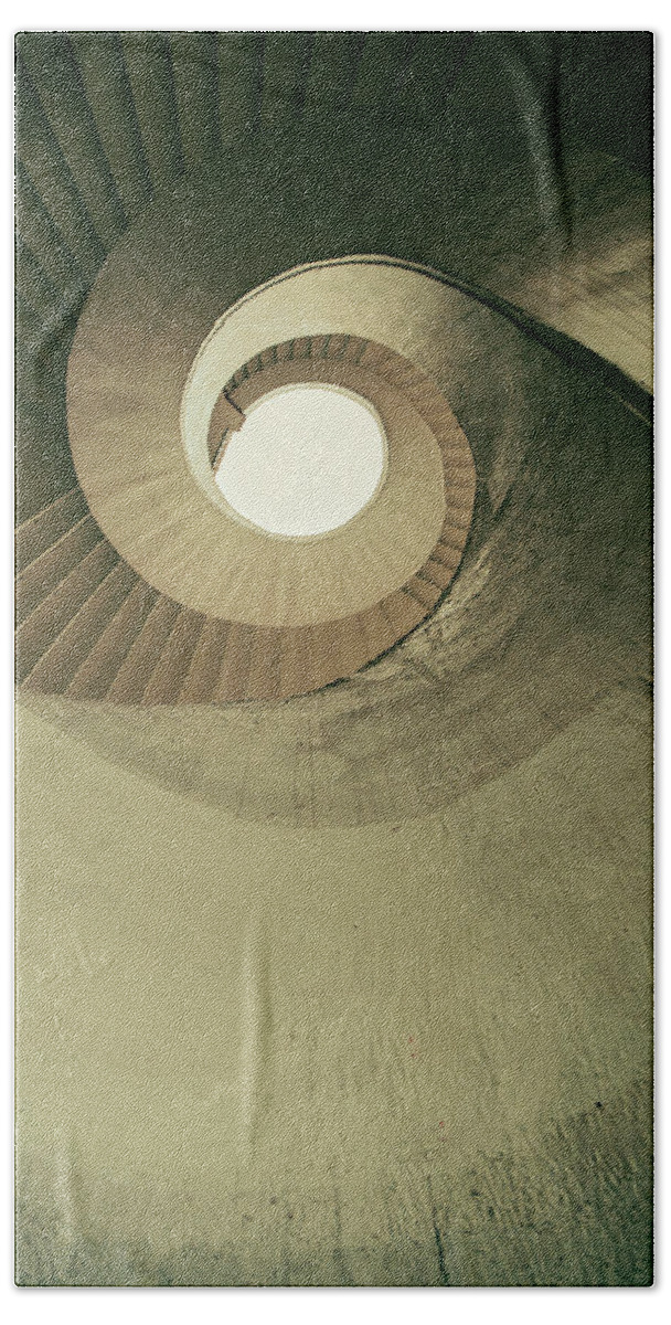Stairs Bath Towel featuring the photograph Brown spiral stairs by Jaroslaw Blaminsky