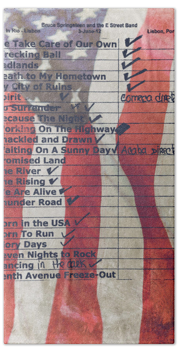 Bruce Springsteen Bath Towel featuring the photograph Bruce Springsteen Setlist at Rock in Rio Lisboa 2012 by Marco Oliveira