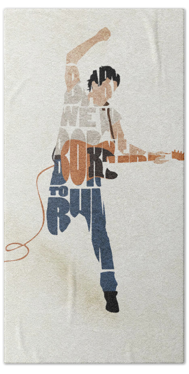 Bruce Springsteen Hand Towel featuring the digital art Bruce Springsteen Typography Art by Inspirowl Design