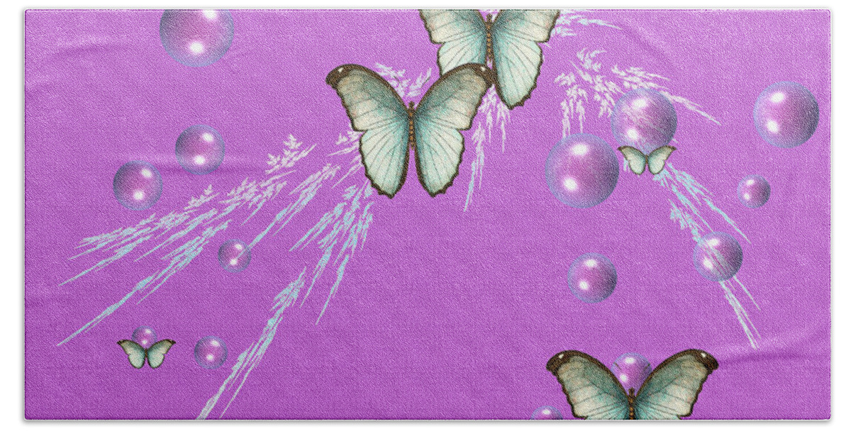 Butterflies Bath Towel featuring the digital art Bubbles and Butterflies by Rosalie Scanlon