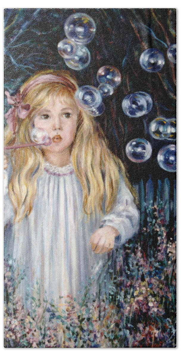 Children Hand Towel featuring the painting Bubbles by Marie Witte