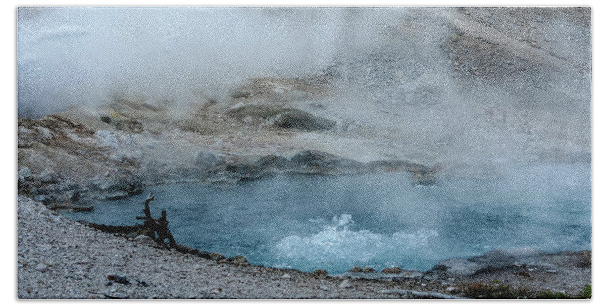 Yellowstone Hand Towel featuring the photograph Bubbling Hot Springs, Yellowstone by Aashish Vaidya