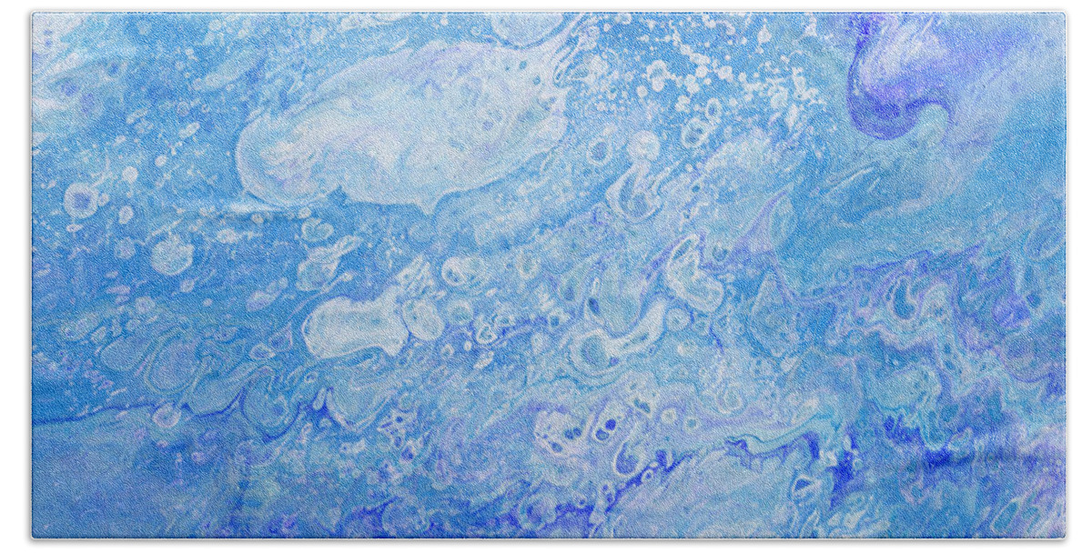 Abstract Bath Towel featuring the mixed media Bubbly Blues by Stephanie Grant