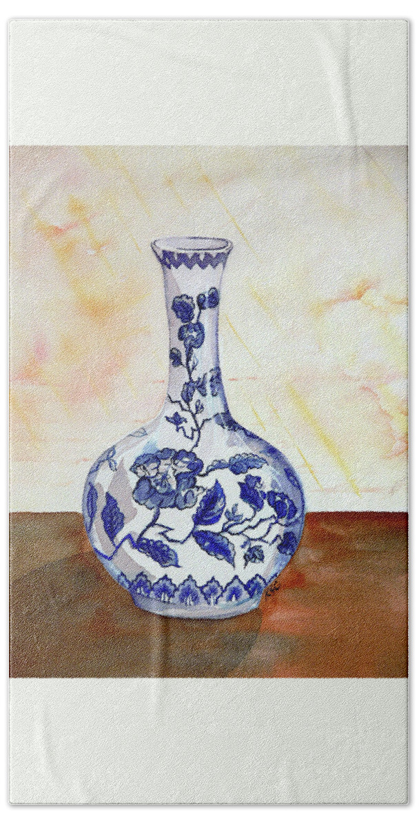 Vase Hand Towel featuring the painting Bud Vase by Karen Coggeshall