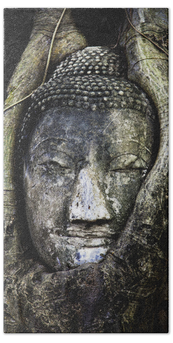 Buddha Head Bath Towel featuring the photograph Buddha Head in Banyan Tree by Adrian Evans