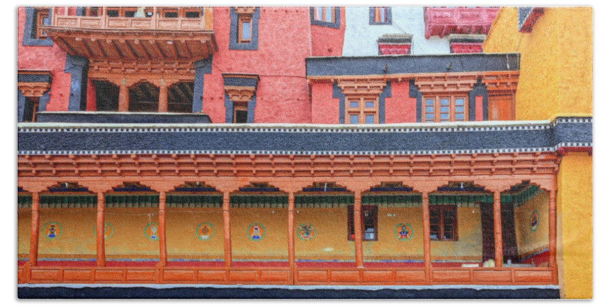 Asia Hand Towel featuring the photograph Buddhist monastery building by Alexey Stiop