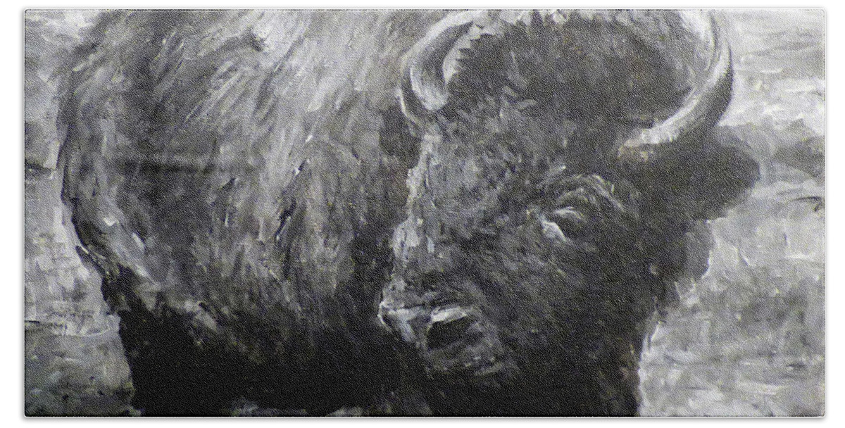 Buffalo Hand Towel featuring the painting Buffalo by Deborah Smith