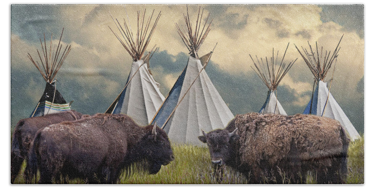 Native Bath Towel featuring the photograph Buffalo Herd on the Reservation by Randall Nyhof