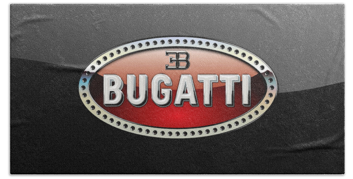 �wheels Of Fortune� Collection By Serge Averbukh Hand Towel featuring the photograph Bugatti - 3 D Badge on Black by Serge Averbukh