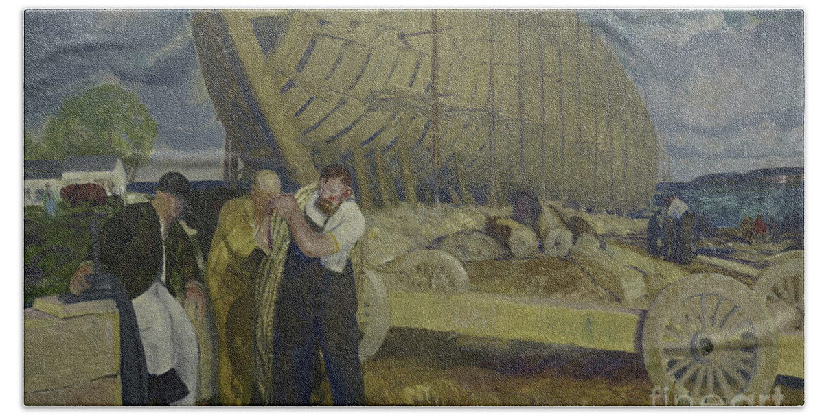 Bellows Hand Towel featuring the painting Builders of Ships by George Wesley Bellows