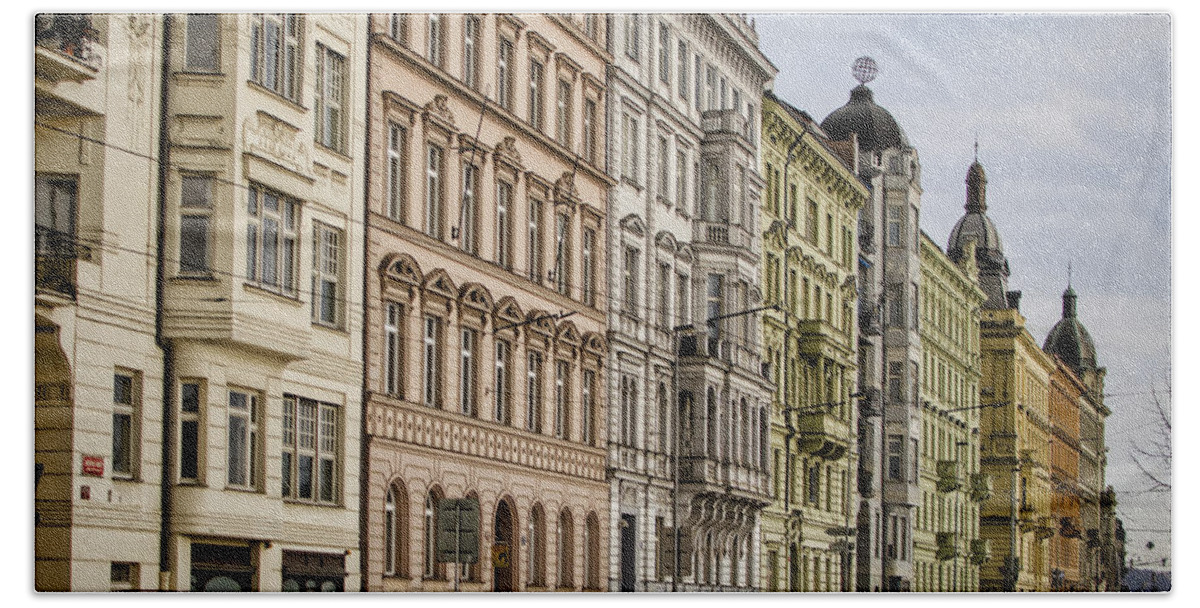 Prague Bath Towel featuring the photograph Buildings Along the Vltava by Heather Applegate